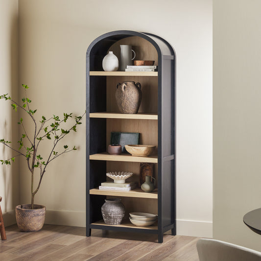 Jenson Modern 5 Shelf Open Arched Bookshelf - Black