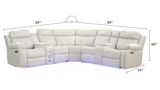 Lacrosse Modern Style power recliner sectional with Bluetooth speaker and LED made with wood & metal in Beige - detail view 2