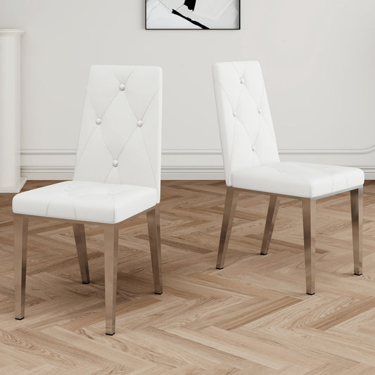 Solene Modern PU Leather Side Chairs with Silver Legs, White