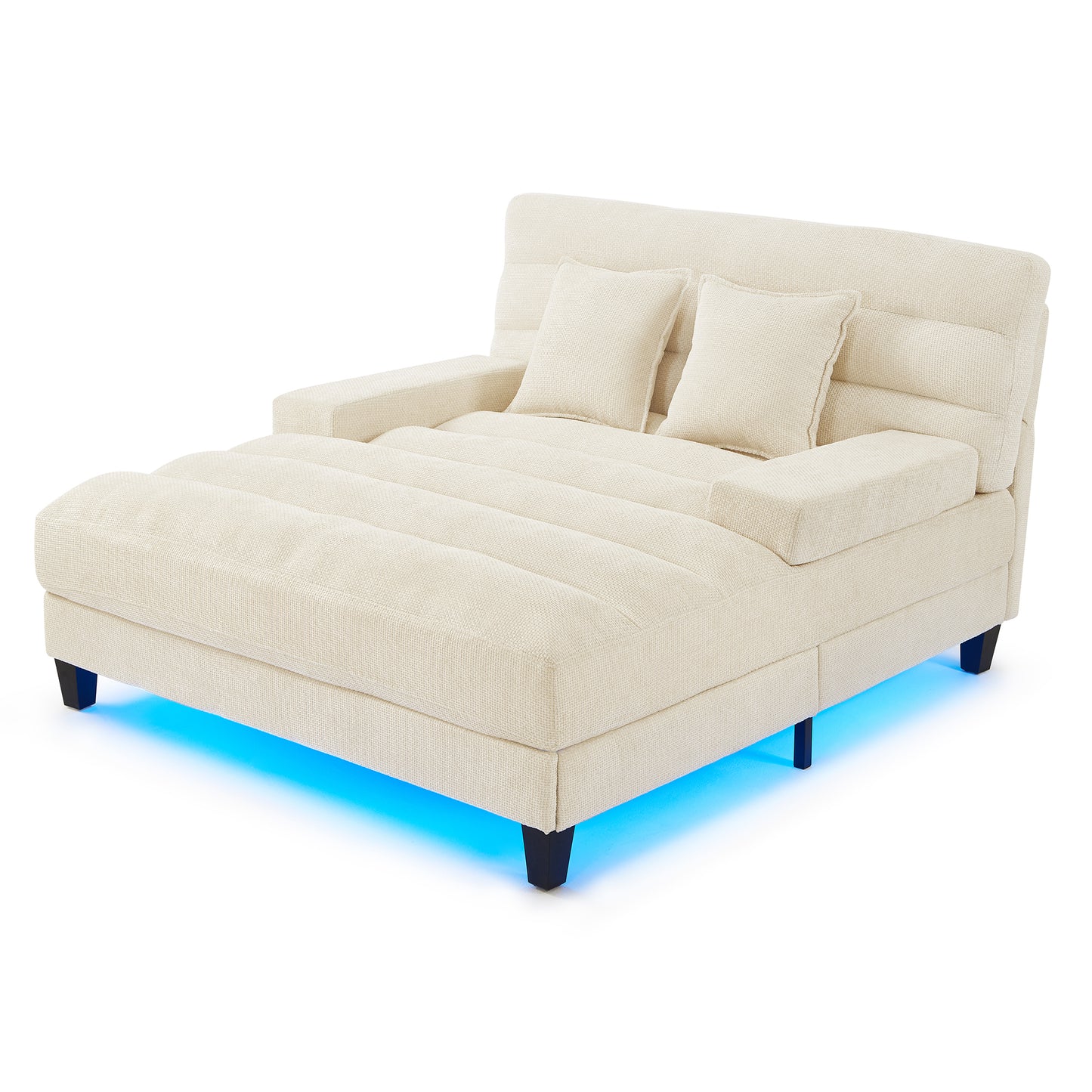 Modern Chaise Lounge Sofa 57.1' Sofa Bed Chenille Upholstered Lounge Sofa Chair with Adjustable Backrest & LED Light Strip - Beige - detail view 8