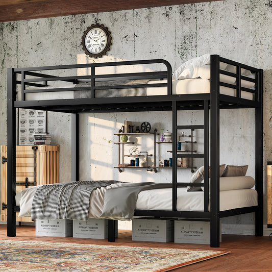 Metal Twin over Twin Bunk Bed for Teens and Adults - Black - detail view 2