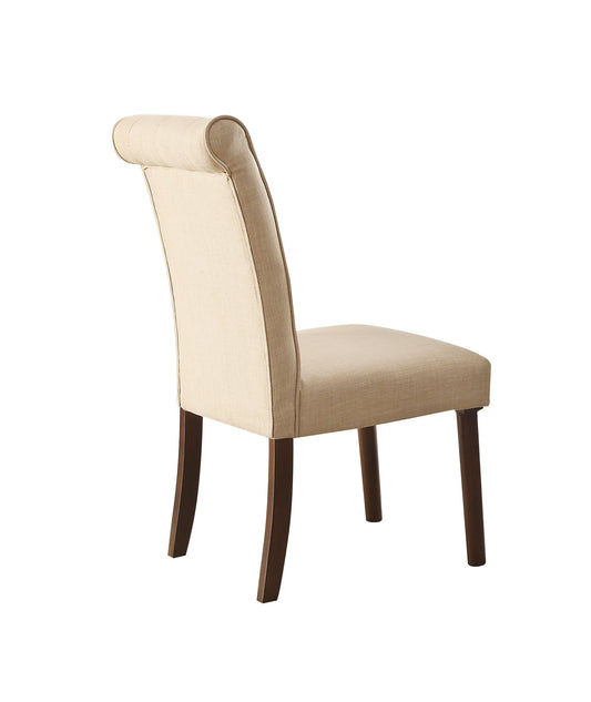 Beige Linen and Walnut Side Chair with Tufted Back Set of 2