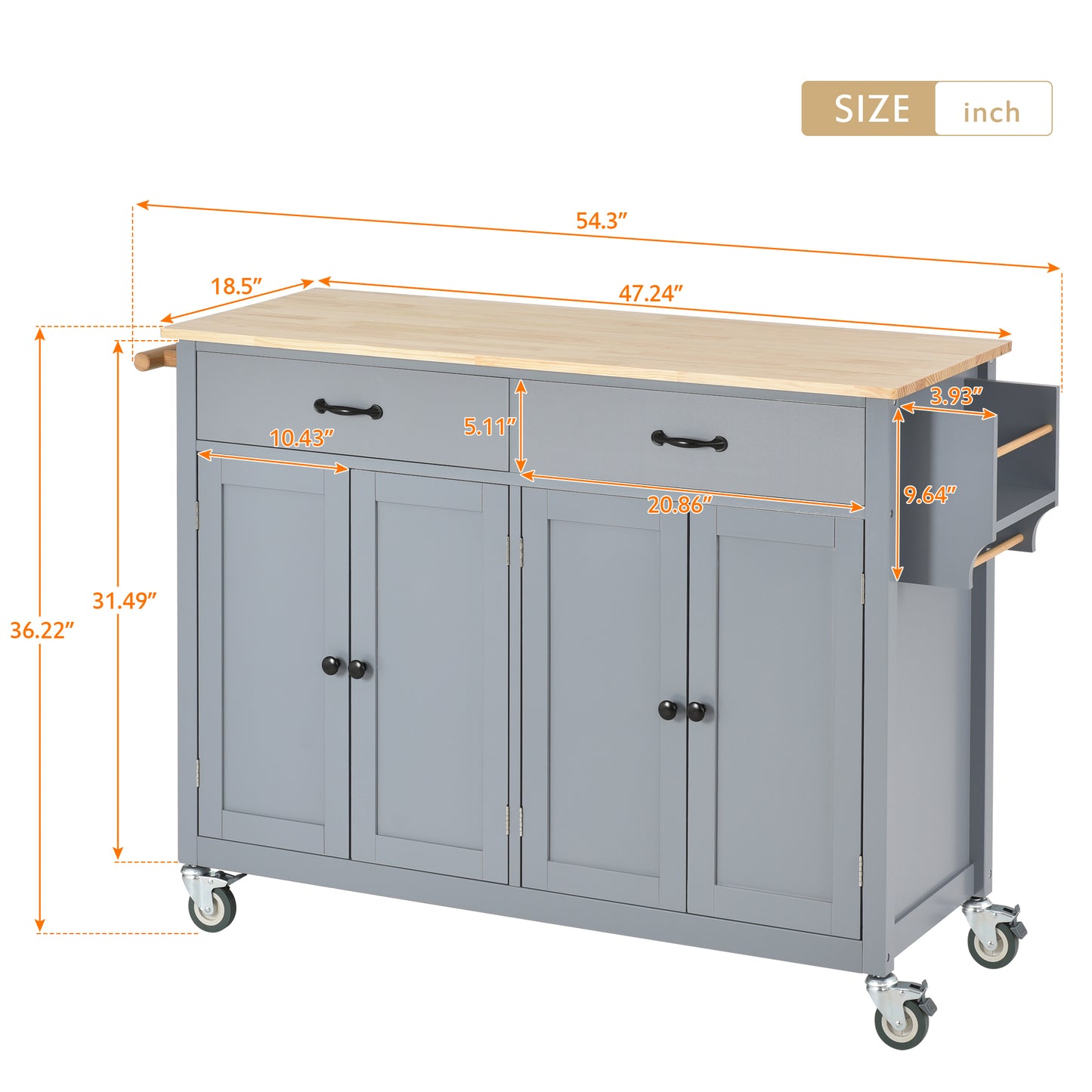 Kitchen Island Cart with Solid Wood Top & Locking Wheels - Blue - detail view 8
