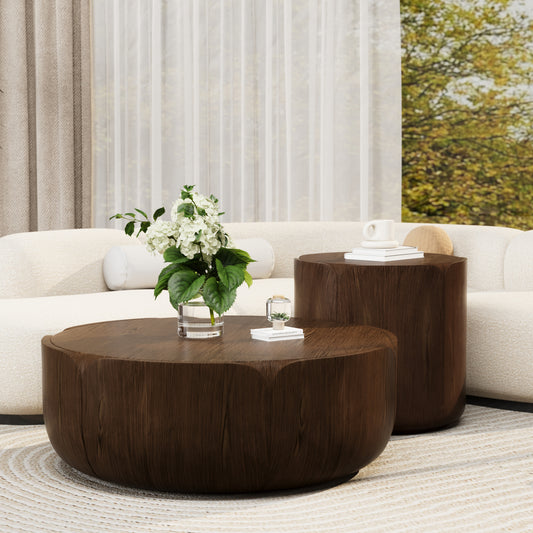Brown Magnesium Oxide 2-Piece Accent Table Set with Wood Legs (Set of 2) - detail view 2