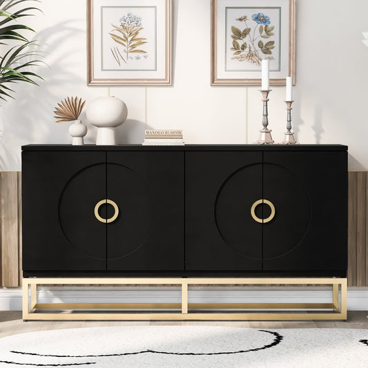 Rafferty Contemporary 4-Door Accent Cabinet with Round Gold Handle & Leg