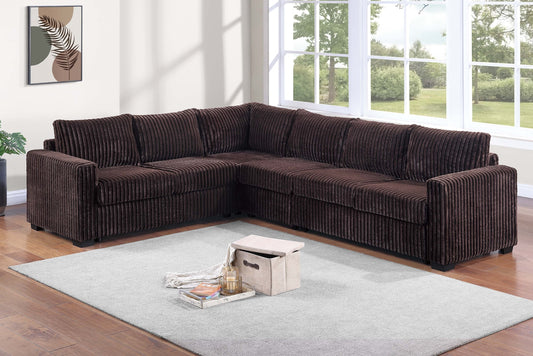 L-Shaped Sectional Set 4pc One Arm Loveseat Armless Chair Corner Wedge Cushion Back Plastic Leg Corduroy Upholstered Coffee Finish Primary Living Room - detail view 2