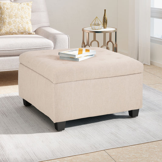 Isabella Upholstered Square Storage Ottoman, Beige