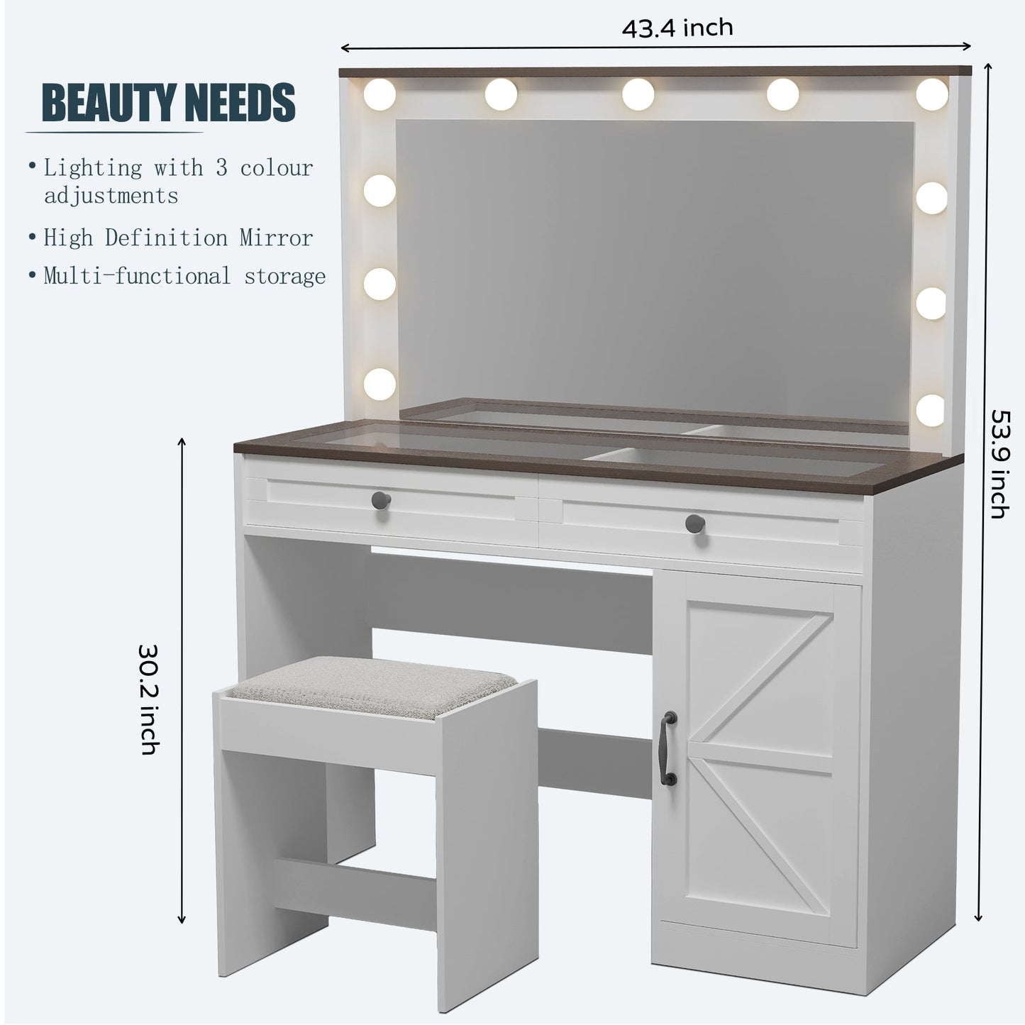 Delphine Modern Vanity Set with Stool, White