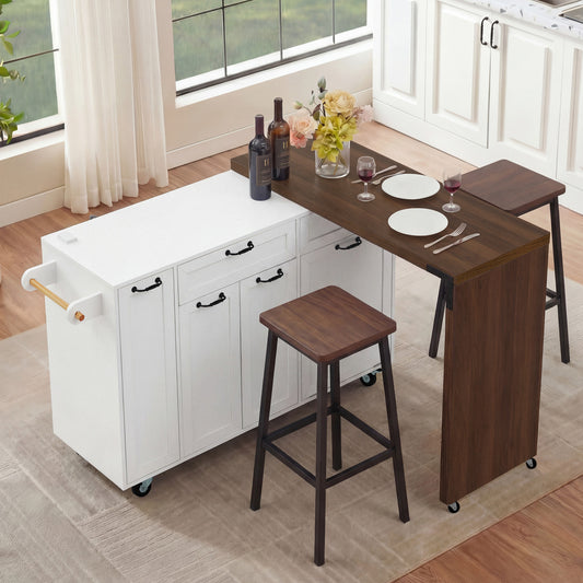 K&k 102.3' Kitchen Island with Extendable Dining Table - White - detail view 2