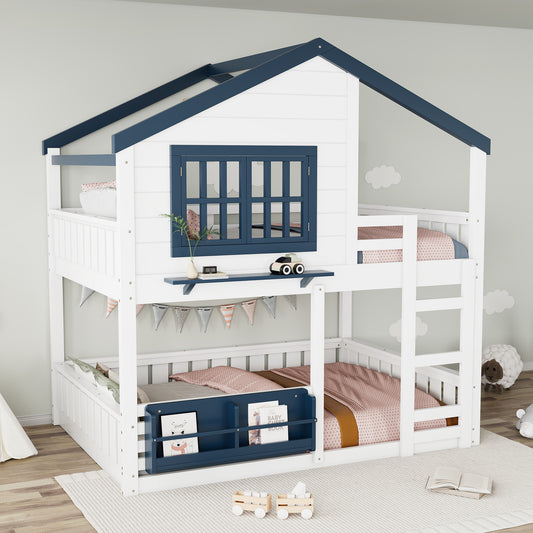 Full Size Bunk Bed/loft Bed with Bookshelf - White - detail view 2