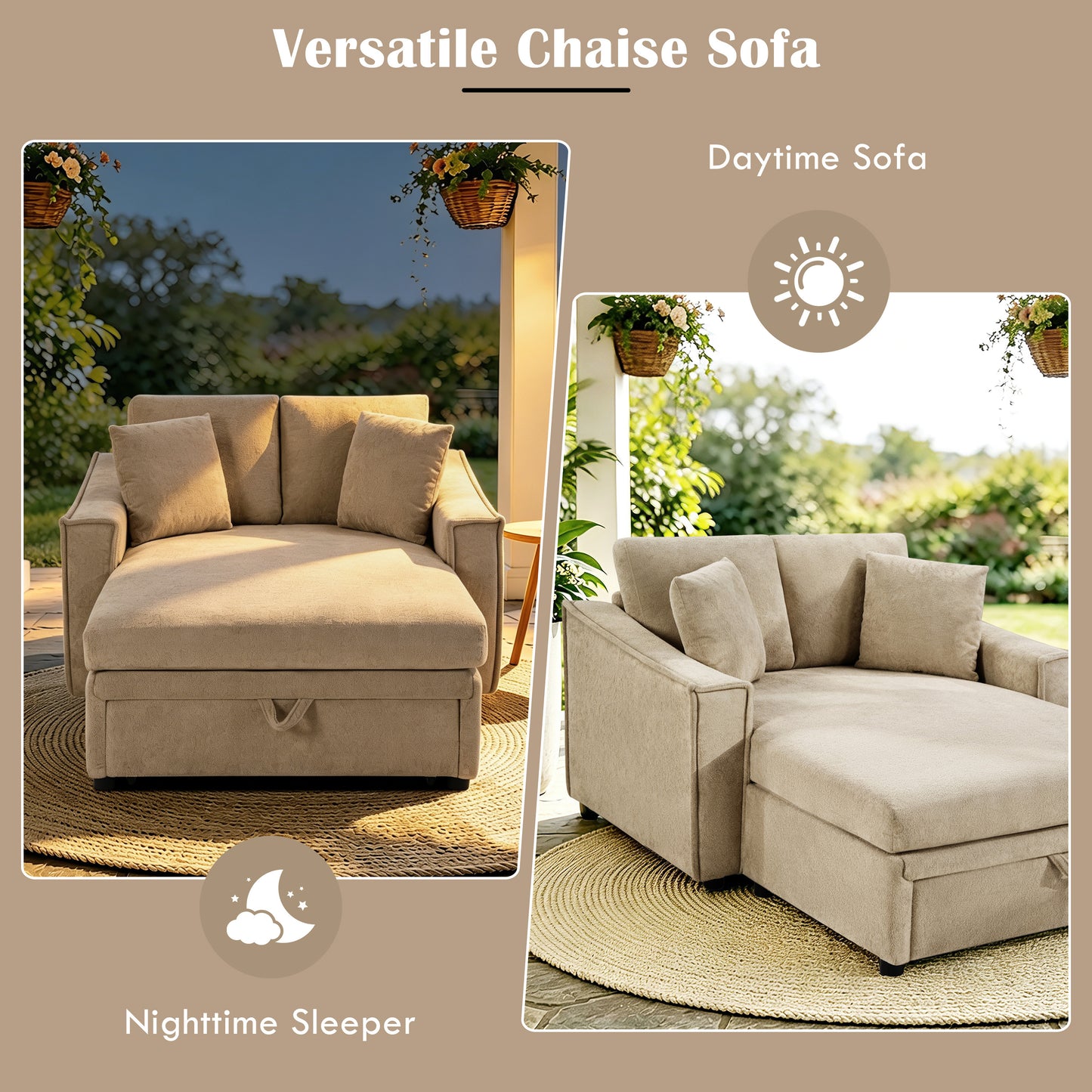 Modern Brown Chaise Sofa with Hidden Storage & Snowflake Velvet Upholstery - detail view 8