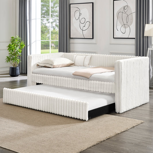 Belton II Modern Upholstered Daybed Trundle – Beige