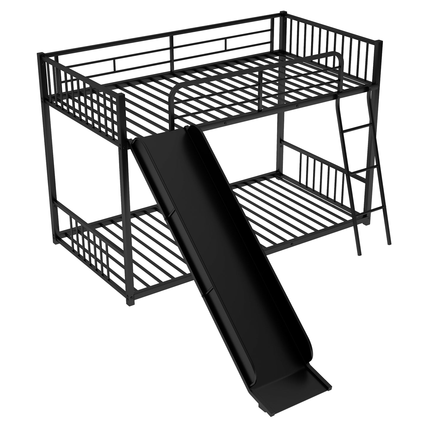 Megan Modern Black Metal Twin Bunk Bed with Slide