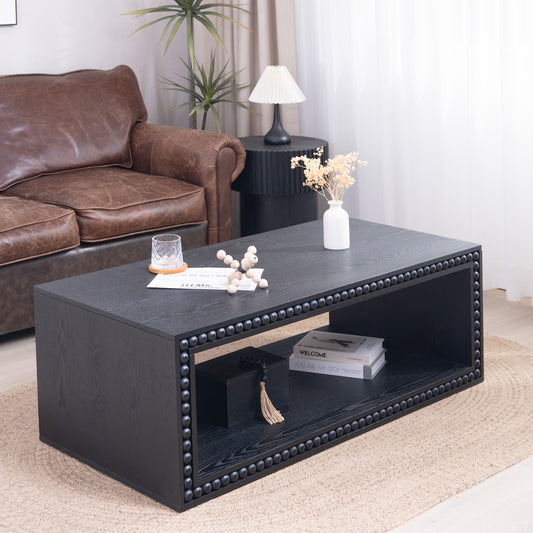 Ardennes 47” Black Beaded Edge Coffee Table with Shelf