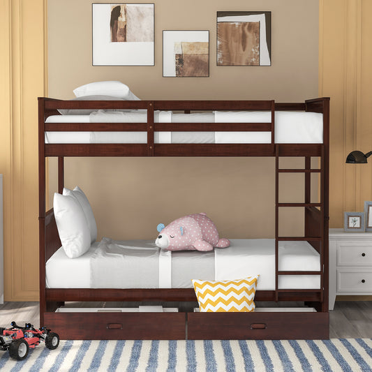 Larkspur Twin-Over-Twin Bunk Bed with Ladders and Two Storage Drawers Espresso