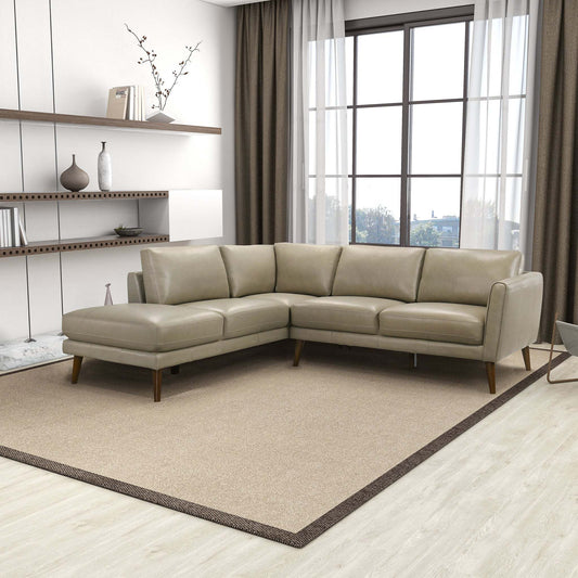 Mid-Century Modern Benson Beige Leather Sectional Sofa with Left Facing Chaise - detail view 2