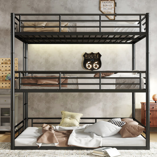 Full over Full over Full Bunk Bed - Black - detail view 2