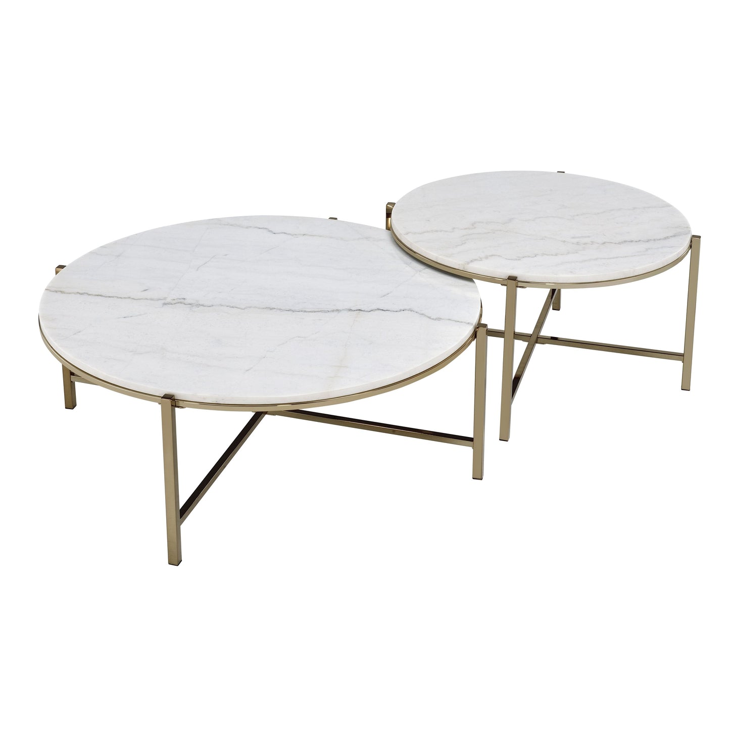 White Marble Steel Frame Nesting Tables with Wood Legs - detail view 5