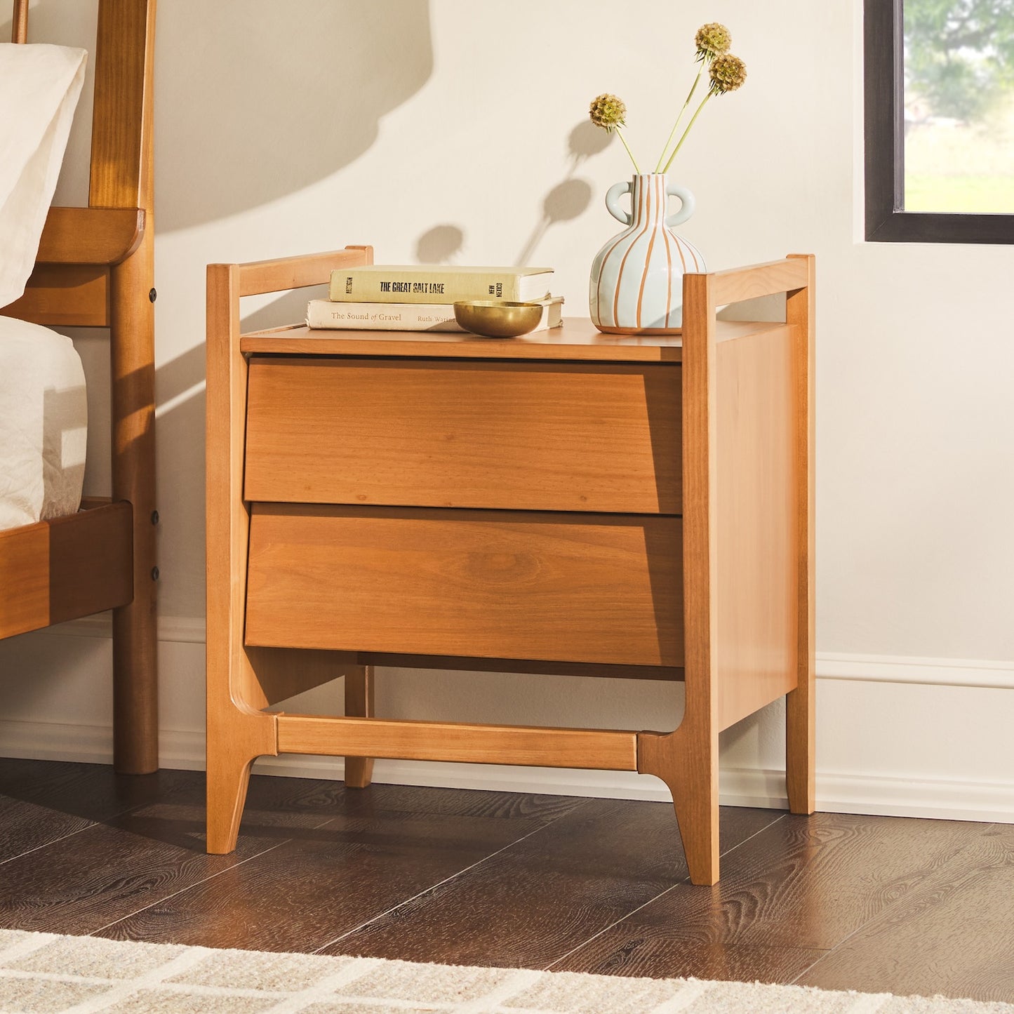 Fluxa Scandi Style Solid Wood Nightstand - Caramel