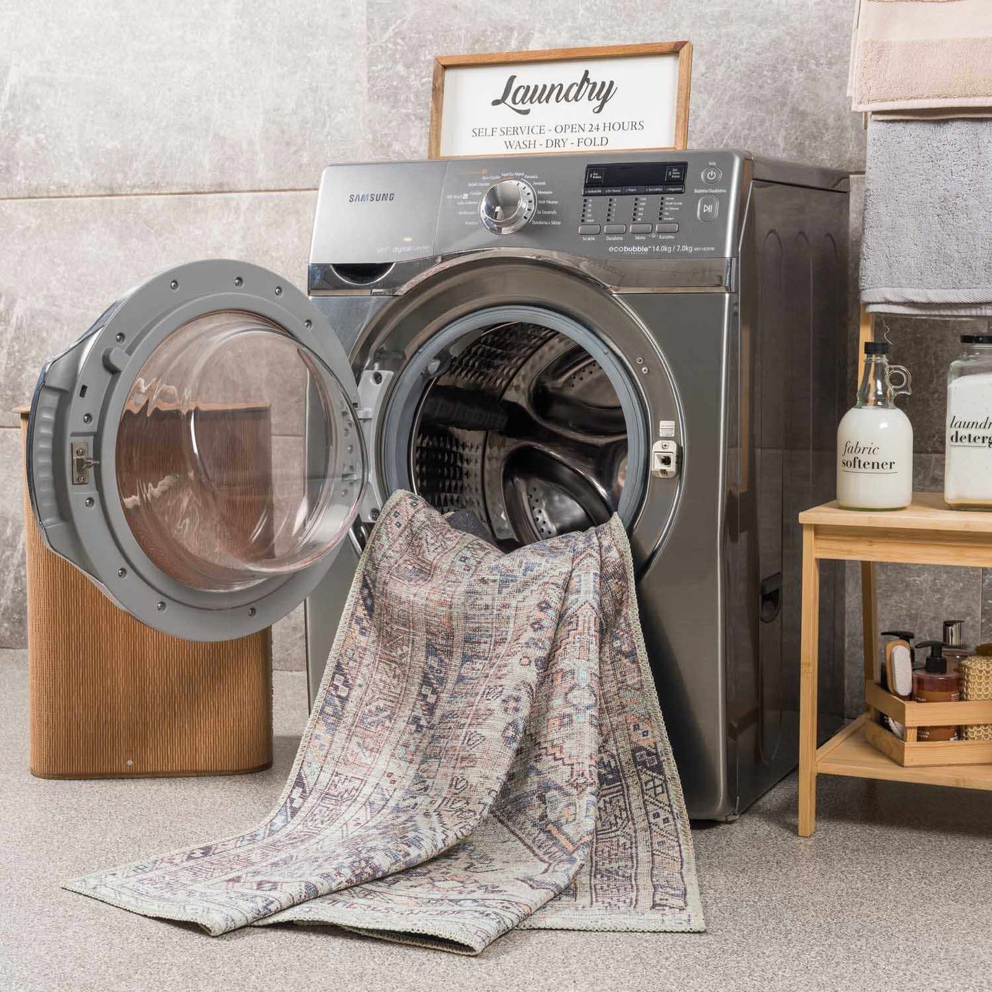 Barny Tan Flat Pile Washable Rug Area Rug