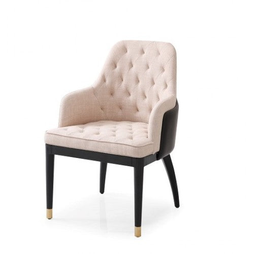 Modrest Nara Glam Beige Fabric, Black Bonded Leather and Champagne Gold Dining Chair