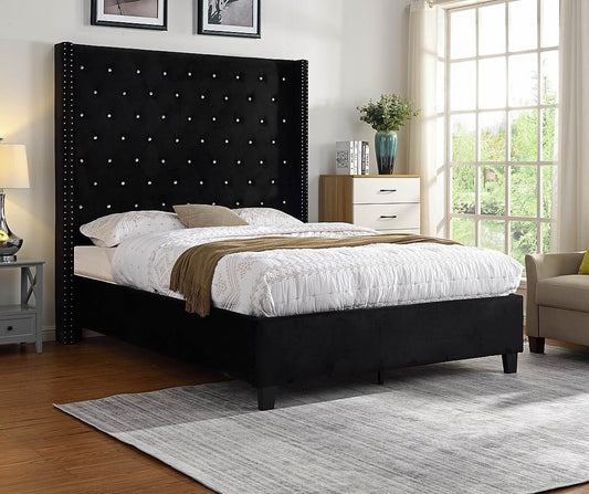 Mottley 6FT Tall Velvet Queen Platform Bed – Black or Gray