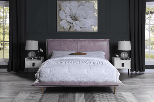 Metis Modern Industrial Queen Bed in Pink Leather