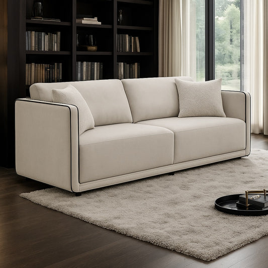 Benilde Transitional Sofa & Loveseat Set in Taupe Chenille with Beechwood Frame