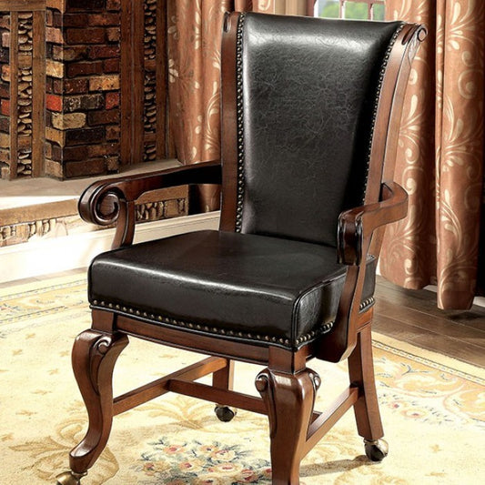 FOA Meilna Set of 2 Transitional Faux Leather Dining Arm Chair - Black