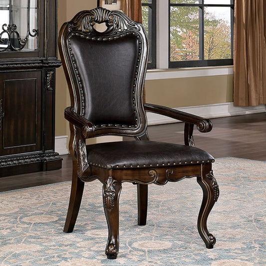 FOA Lombardy Collection Traditional Faux Wood Carved Arm Chair