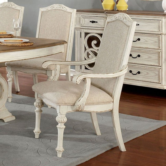 FOA Arcadia Rustic Antique White Dining Arm Chair