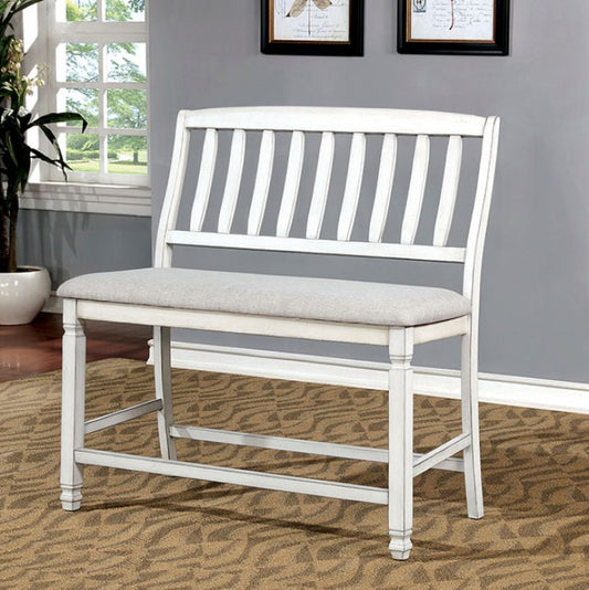 FOA Kaliyah Transitional Antique White Counter Height Dining Bench