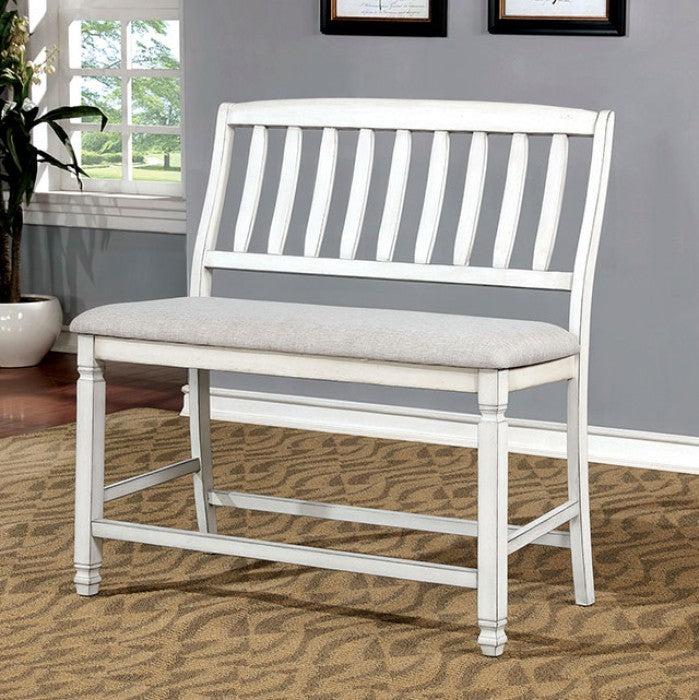 FOA Kaliyah Transitional Antique White Counter Height Dining Bench