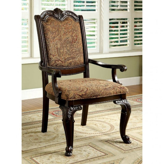 FOA Bellagio Traditional Damask Print Fabric Dining Arm Chair Set of 2