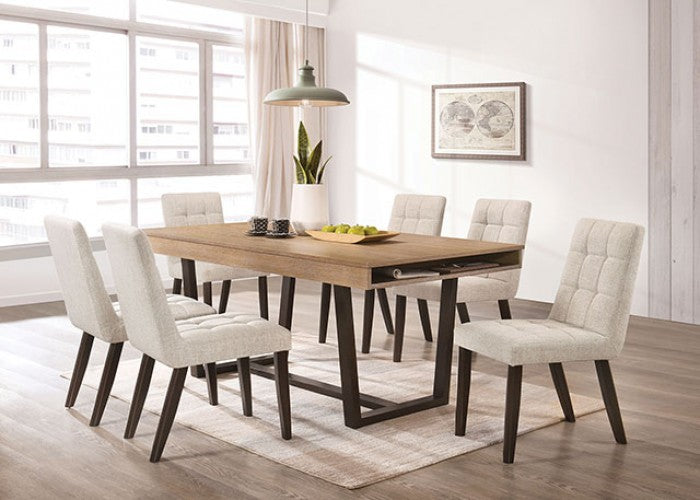 FOA Gottingen Contemporary Biscuit Tufting Side Dining Chair - Dark Walnut/Beige