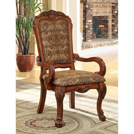 FOA Medieve Traditional Damask Print Fabric Dining Arm Chair Set of 2