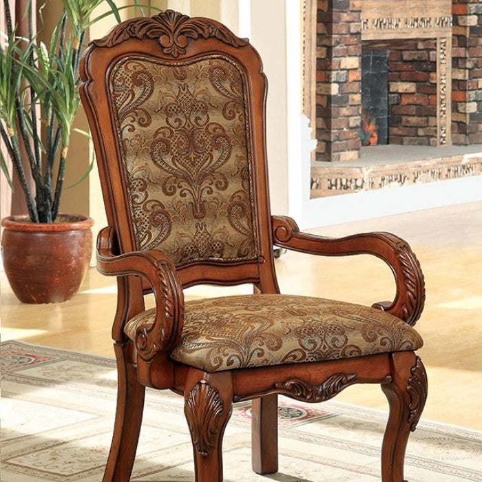 FOA Medieve Traditional Damask Print Fabric Dining Arm Chair Set of 2