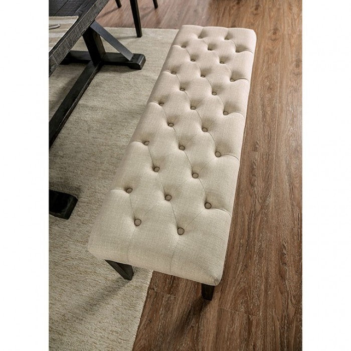 FOA Alfred Rustic Button Tufted Dining Bench - Ivory