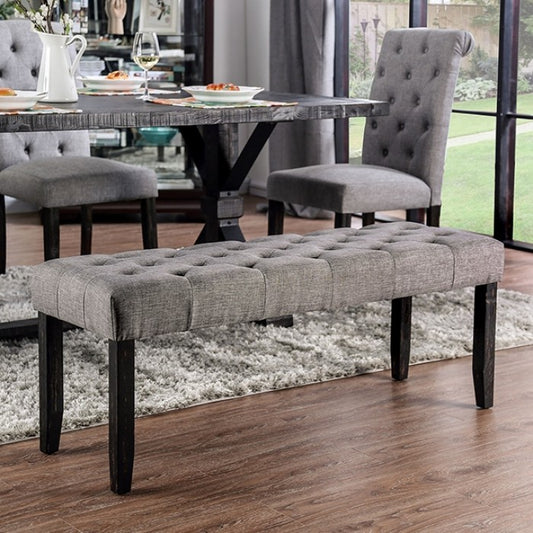 FOA Alfred Rustic Button Tufted Dining Bench - Light Gray