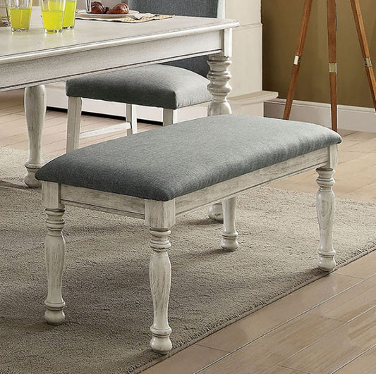 FOA Siobhan Transitional Antique White Dining Bench
