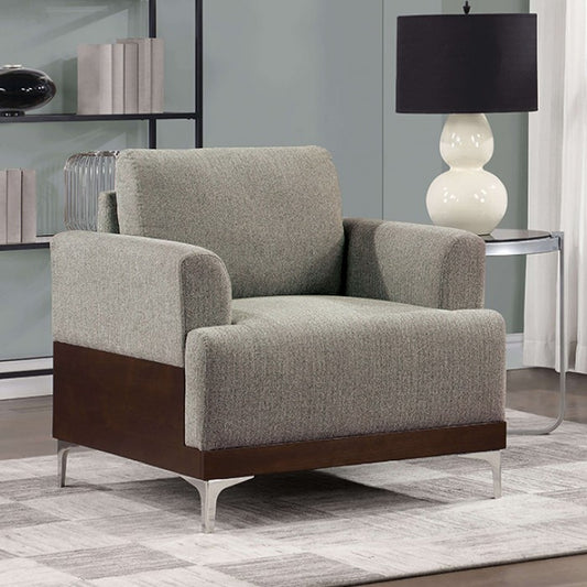 FOA Vallarta Contemporary Chenille Fabric Accent Chair - Gray/Walnut