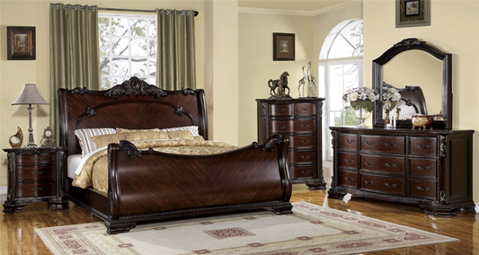 Bellefonte Traditional Luxury Brown Cherry Queen Bedroom Set