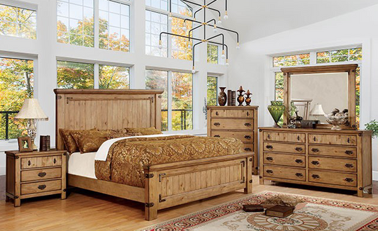Pioneer Cottage Style King Bedroom Set in Weathered Elm