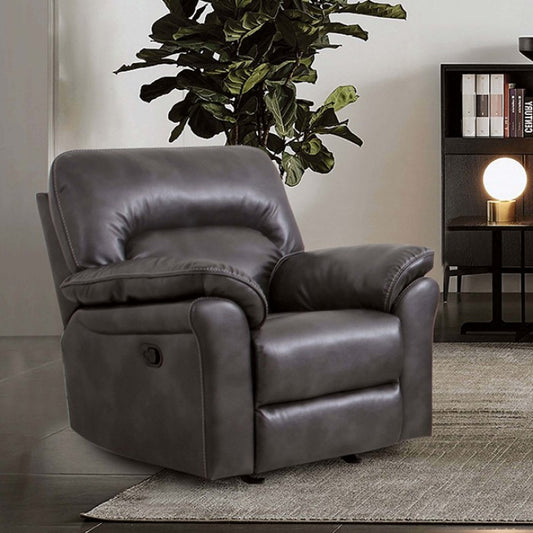 FOA Josias Transitional Faux Leather Blend Glider Recliner - Dark Gray