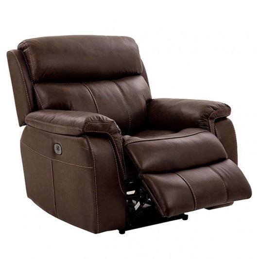 FOA Antenor Transitional Top Grain Leather Match Power Recliner - Brown