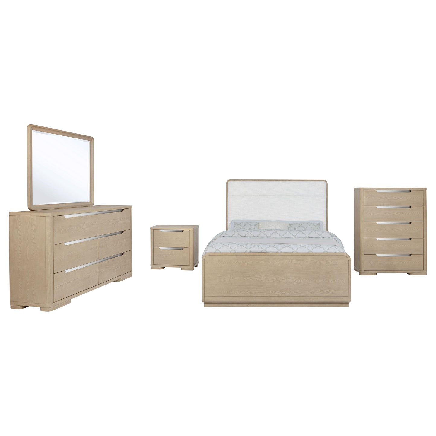 Ladera Modern Boucle & Light Elm Queen Panel Bedroom Set