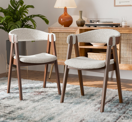 Ebikon Mid-Century Modern Dining Set in Walnut & Beige Boucle