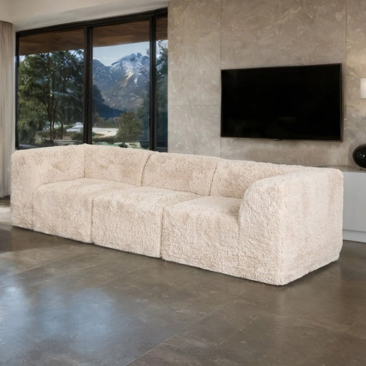 Nappi Modern Faux Fur Compressed Sofa - Sand - detail view 2