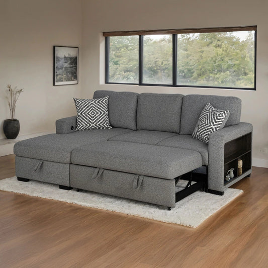 Chatteris Contemporary Gray Sleeper Sectional with Storage & Adjustable Headrests