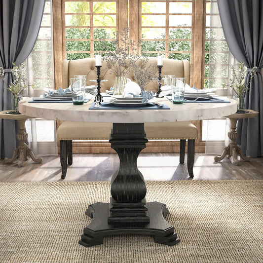 Elfredo Rustic Solid Marble & Wood Dining Table
